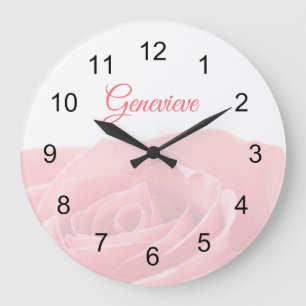 Grande Horloge Ronde Pretty Pink Rose Personalized with Wall Clock