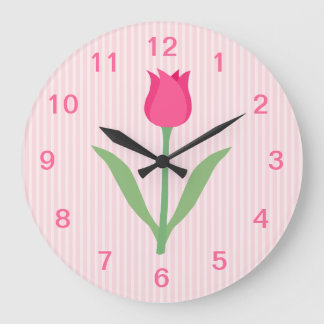 Grande Horloge Ronde Pretty Pink Tulip Flower