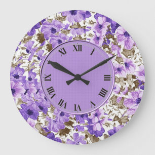 Grande Horloge Ronde Pretty Purple & White Floral Wall Clock
