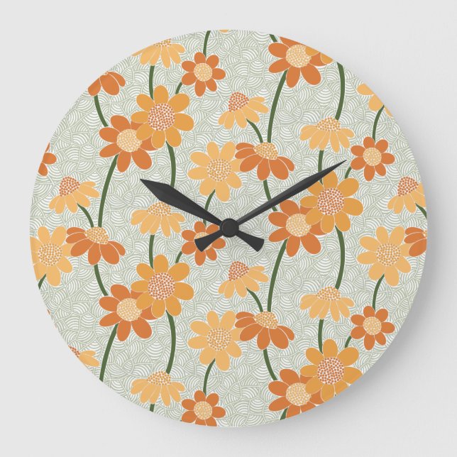 Grande Horloge Ronde Pretty retro muted 1970 s flowers (Recto)