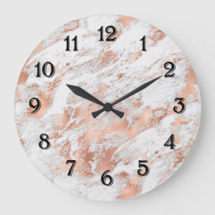 Grande Horloge Ronde Pretty Rose Gold White Glitzy Marble