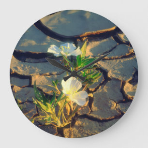 Grande Horloge Ronde Primevère des dunes poussant hors de boue fissurée