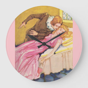 Grande Horloge Ronde Prince Charming baiser Beauté dormante