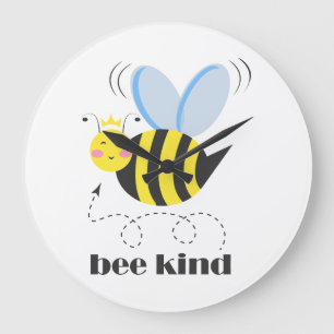Grande Horloge Ronde Princesse abeille heureuse avec couronne et slogan