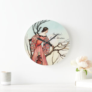 Grande Horloge Ronde Princesse de Conte de Fées Vintage Fantaisiste de