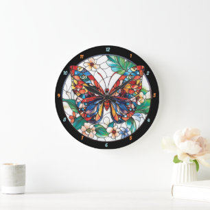 Grande Horloge Ronde Prism of Nature" - Papillon en verre