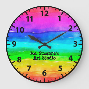 Grande Horloge Ronde Professeur d'art Atelier d'artiste Arc-en-ciel Hor