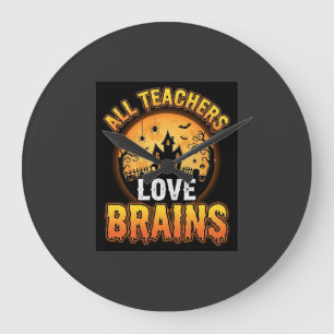 Grande Horloge Ronde Professeur Halloween Cerveaux de Zombie Horreur Lu