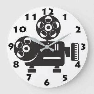 GRANDE HORLOGE RONDE PROJECTEUR DE FILM RETRO EN NOIR ET BLANC