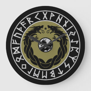 Grande Horloge Ronde Protection de Rune Viking Dragon
