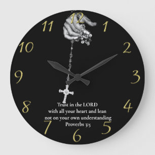 Grande Horloge Ronde Proverbes 3:5 croix main main
