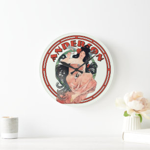 Grande Horloge Ronde Publicité Art Nouveau vintage par Mucha