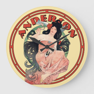 Grande Horloge Ronde Publicité Art Nouveau vintage par Mucha