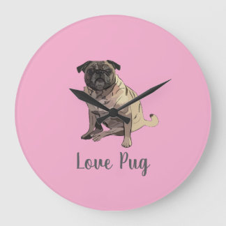 Grande Horloge Ronde Pug d'amour