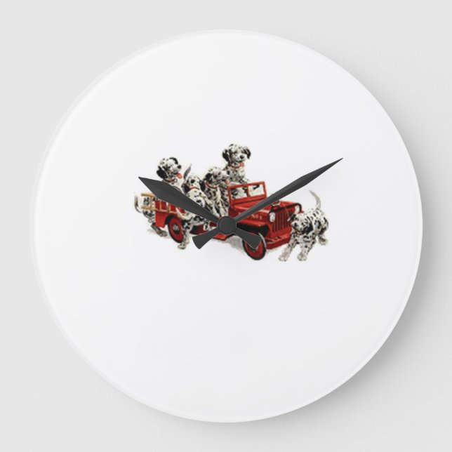 Grande Horloge Ronde Pups dalmate avec un camion-pompier de jouets (Recto)