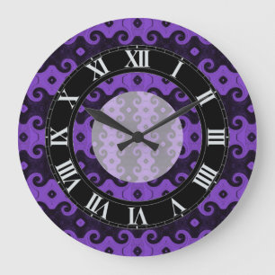 Grande Horloge Ronde Purple Abstract Diamond Eye Curls Pattern Clock
