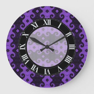 Grande Horloge Ronde Purple Abstract Diamond Eye Curls Pattern Clock