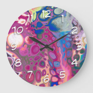 Grande Horloge Ronde Purple, bleu et rose numérique moderne Abstrait