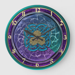 Grande Horloge Ronde Purple Bleu Vert Or Métallic Cabots Celtiques Horl