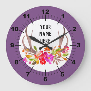Grande Horloge Ronde Purple Floral Large Clock