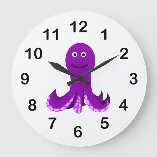 Grande Horloge Ronde Purple happy octopus cartoon (Recto)