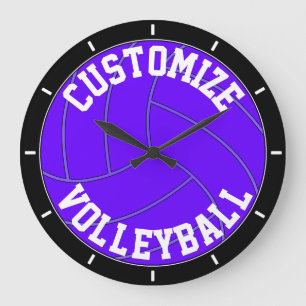 Grande Horloge Ronde Purple Volleyball Custom Team Name/Text Wall Clock