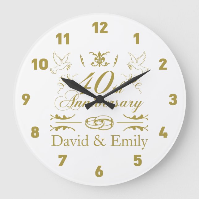 Grande Horloge Ronde Quarantième anniversaire de mariage personnalisé (Recto)