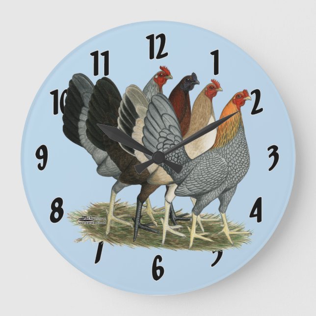 Grande Horloge Ronde Quatre poules de Gamefowl (Recto)