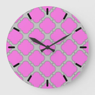 Grande Horloge Ronde Quatrefoil rose et gris