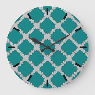 Grande Horloge Ronde Quatrefoil turquoise et gris
