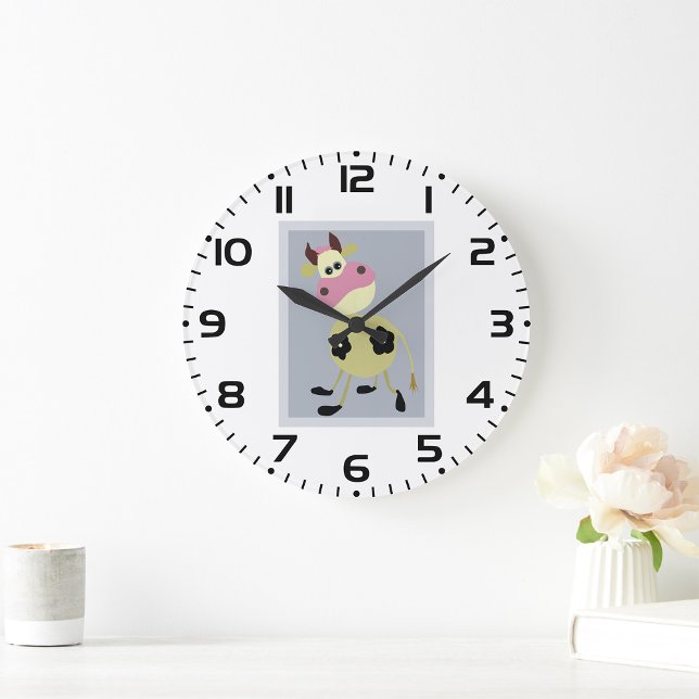Grande Horloge Ronde Quirinal Cartoon Vache Fun Animal de ferme (Créateur téléchargé)