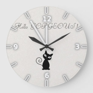 Grande Horloge Ronde Quirky Whimsical Black Cat Glittery-Bonjour magnif