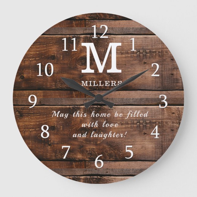 Grande Horloge Ronde Quote de la famille de bois Brown rustique (Recto)