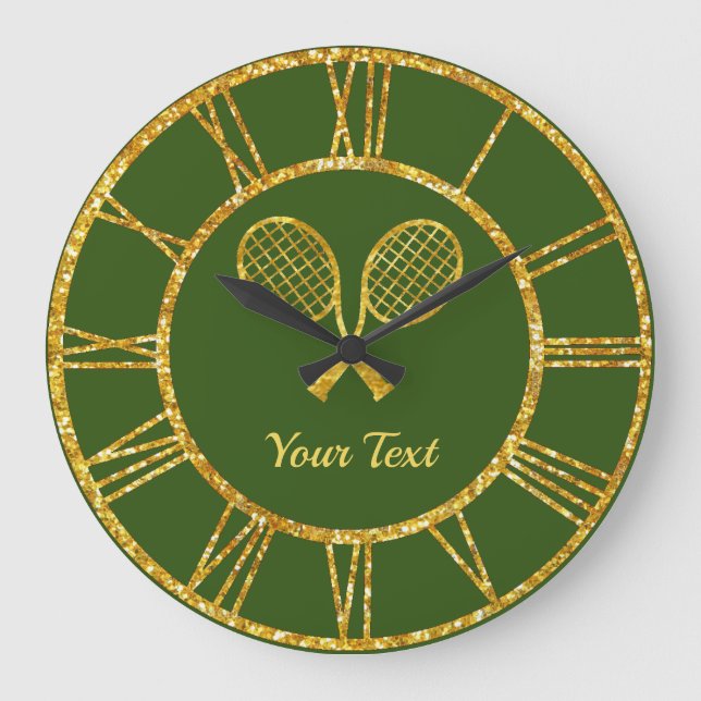Grande Horloge Ronde Rackets de tennis en or your texte (Recto)
