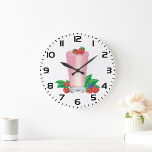 Grande Horloge Ronde Rafraîchir Berry Smoothie Boisson Rose