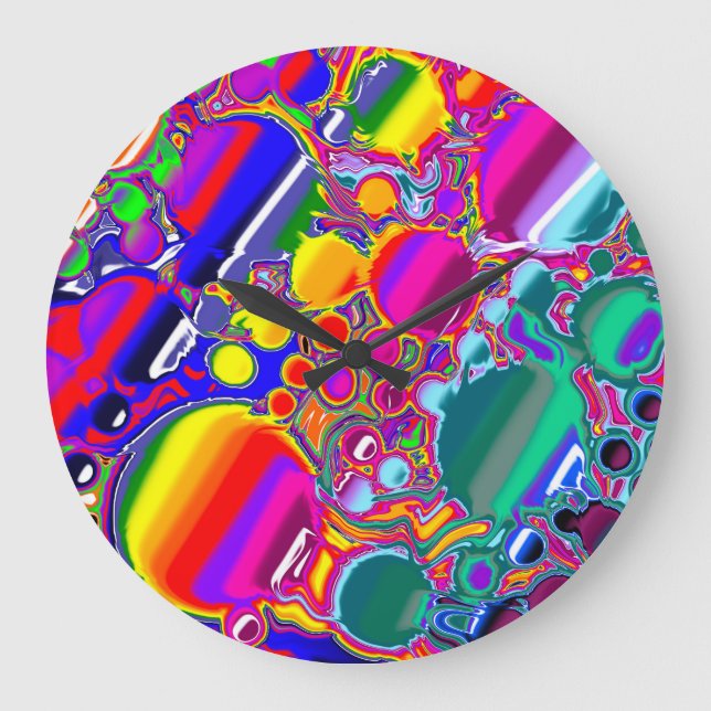 Grande Horloge Ronde Rainbow Blast Art Abstrait (Recto)