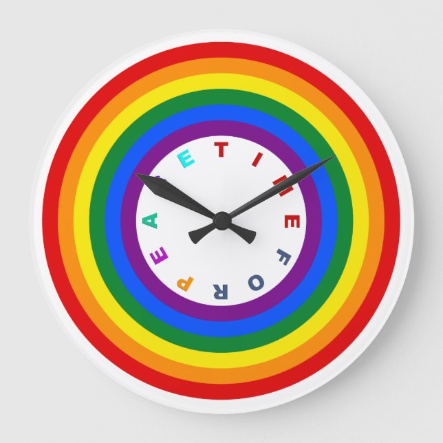 Grande Horloge Ronde RAINBOW FLAG BUTTON + your sign or text (Recto)