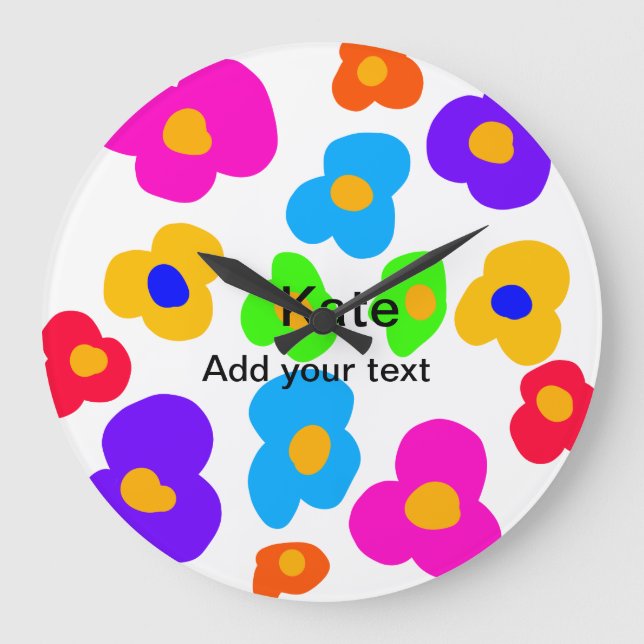 Grande Horloge Ronde Rainbow flower pride amour ajouter nom texte lqbtq (Recto)