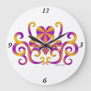 Grande Horloge Ronde Rainbow Lily et le coeur