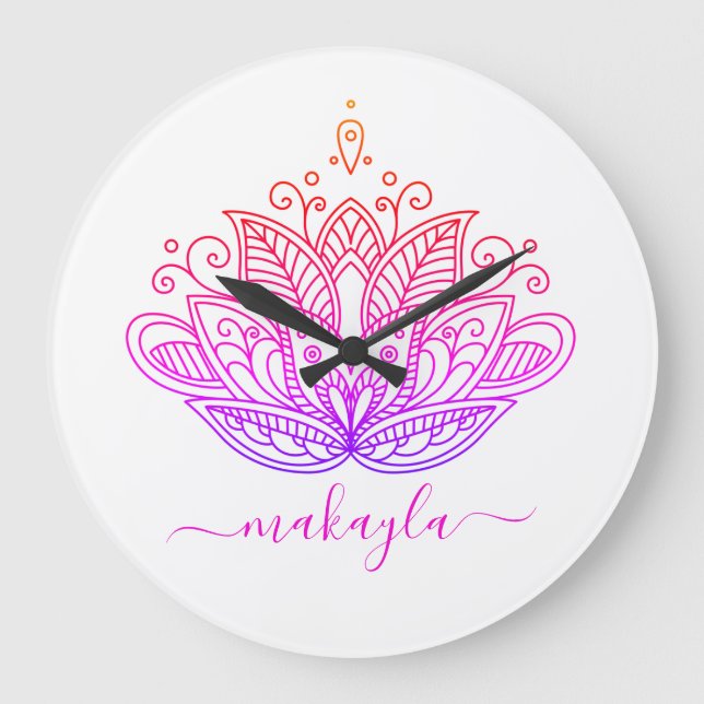 Grande Horloge Ronde Rainbow Mandala Flower Bohemian (Recto)