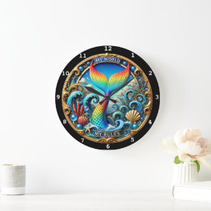 Grande Horloge Ronde Rainbow Mermaid Tail Ocean Timepiece