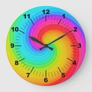 Grande Horloge Ronde Rainbow Spiral couleur géométrique Mandala