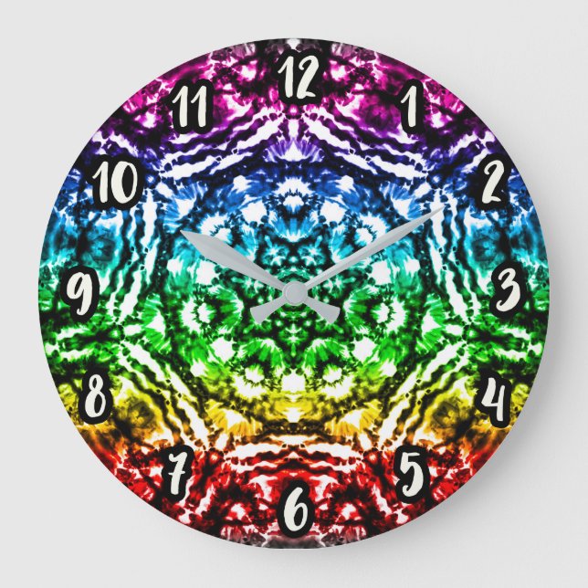 Grande Horloge Ronde Rainbow Tie Dye Mandala Star (Recto)