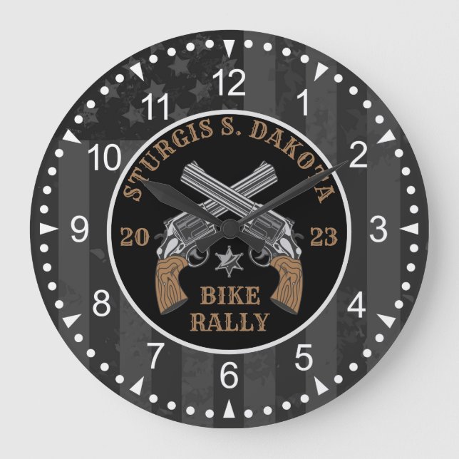 Grande Horloge Ronde Rallye Vélo Sturgis 2023 Armes Croisées (Recto)