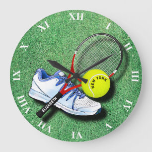 Grande Horloge Ronde Raquette de boule de chaussure de tennis sur