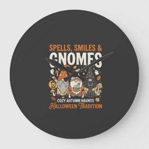 Grande Horloge Ronde Rassemblement de Gnome Confortable d'Halloween