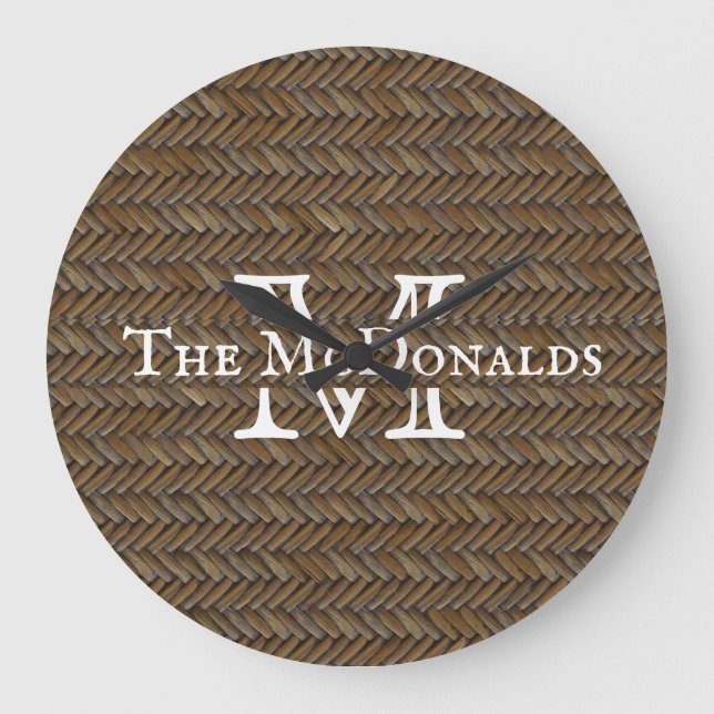 Grande Horloge Ronde Rattan Wicker Boho Monogram Basketweave (Recto)