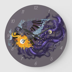 Grande Horloge Ronde Raven Sky Folklore