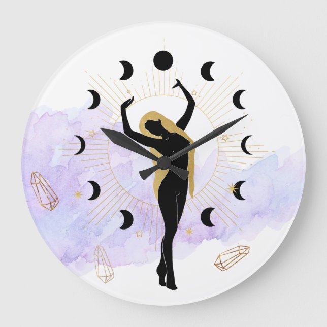 Grande Horloge Ronde *~* Rays Crystals Cosmal Black Gold Goddess Moon (Recto)