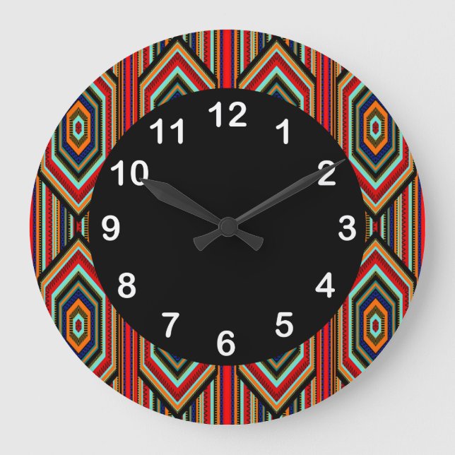 Grande Horloge Ronde Rayure noire orange bleue turquoise rouge (Recto)